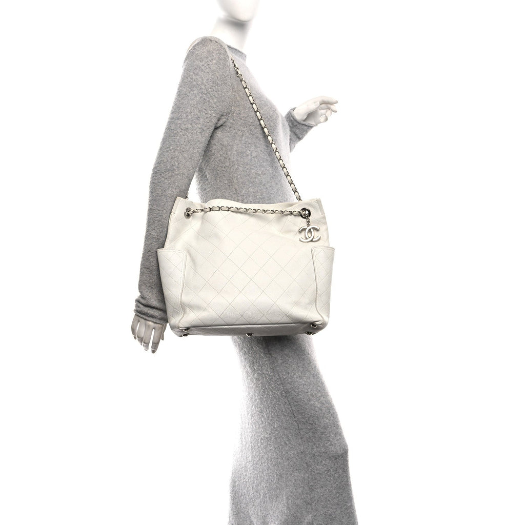 Caviar Stitched CC Pocket Tote White