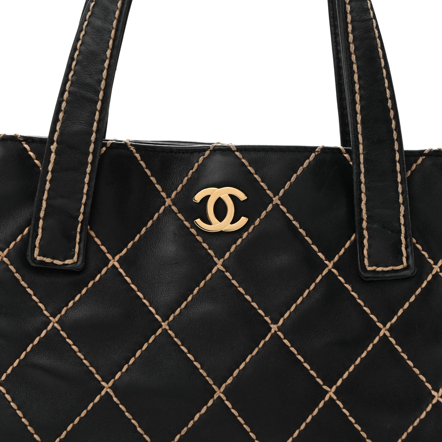 Calfskin Stitch Small Surpique Tote Black