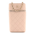 Caviar Quilted Phone Holder With Chain Light Pink