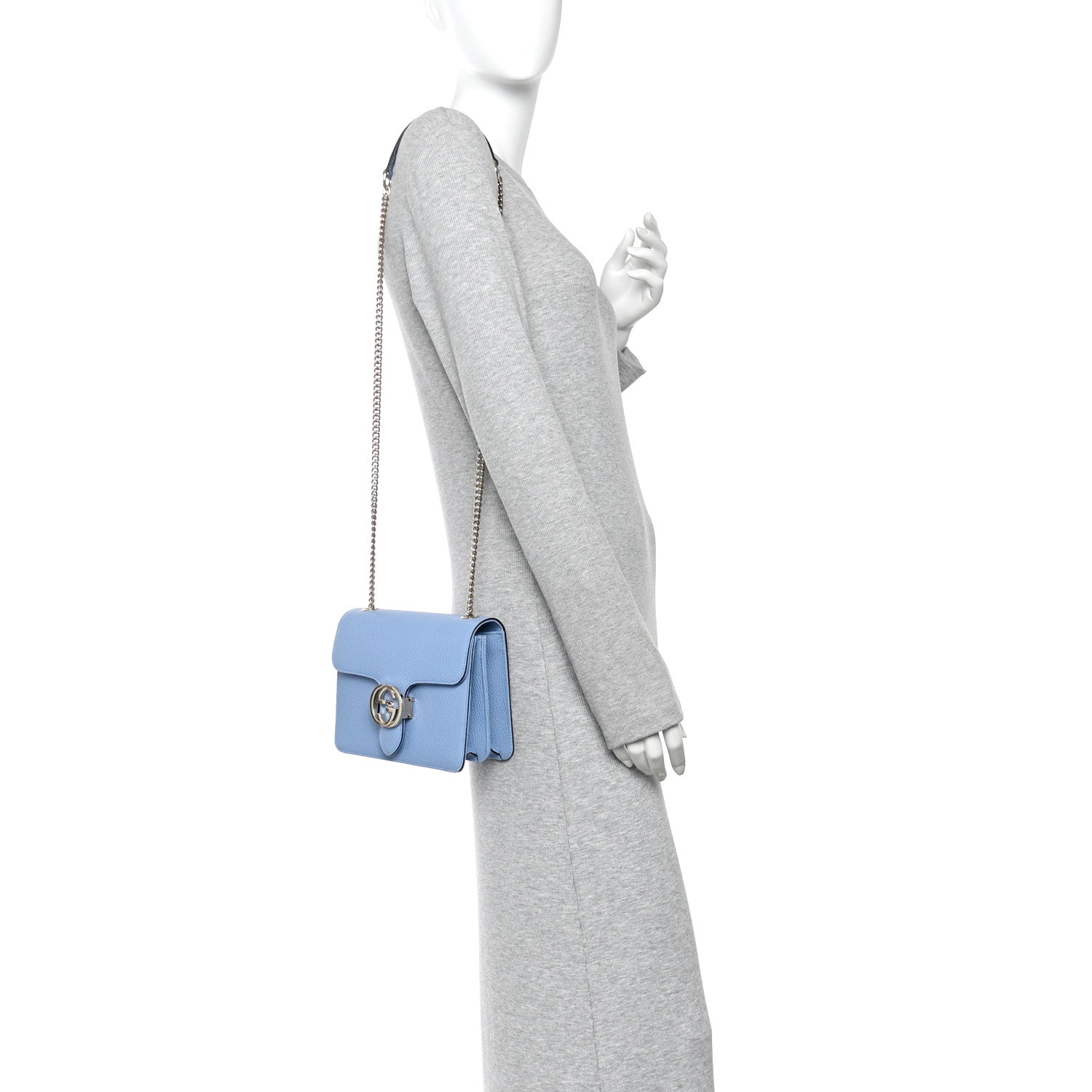 Dollar Calfskin Small Interlocking G Shoulder Bag Mineral Blue
