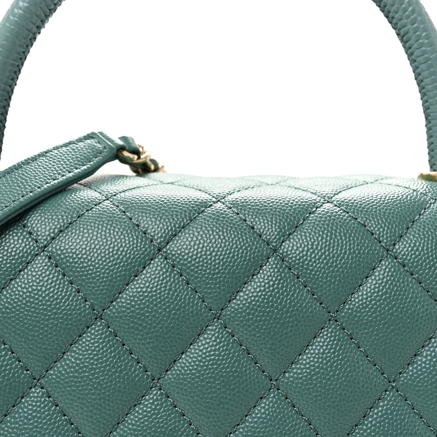 Caviar Quilted Lizard Embossed Small Coco Handle Flap Green
