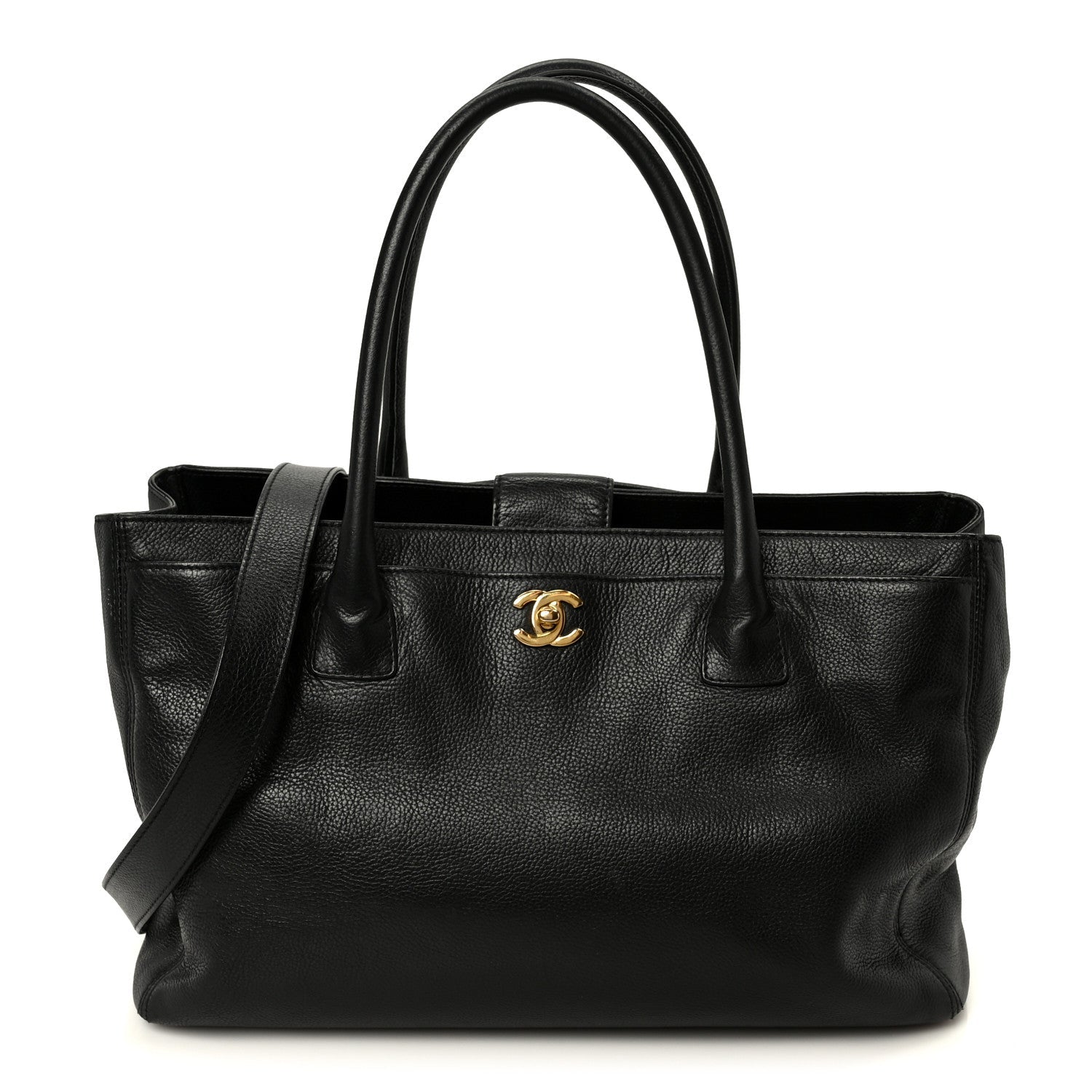 Calfskin Cerf Executive Shopper Tote Black