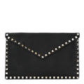 Pebbled Calfskin Large Rockstud Envelope Clutch Black