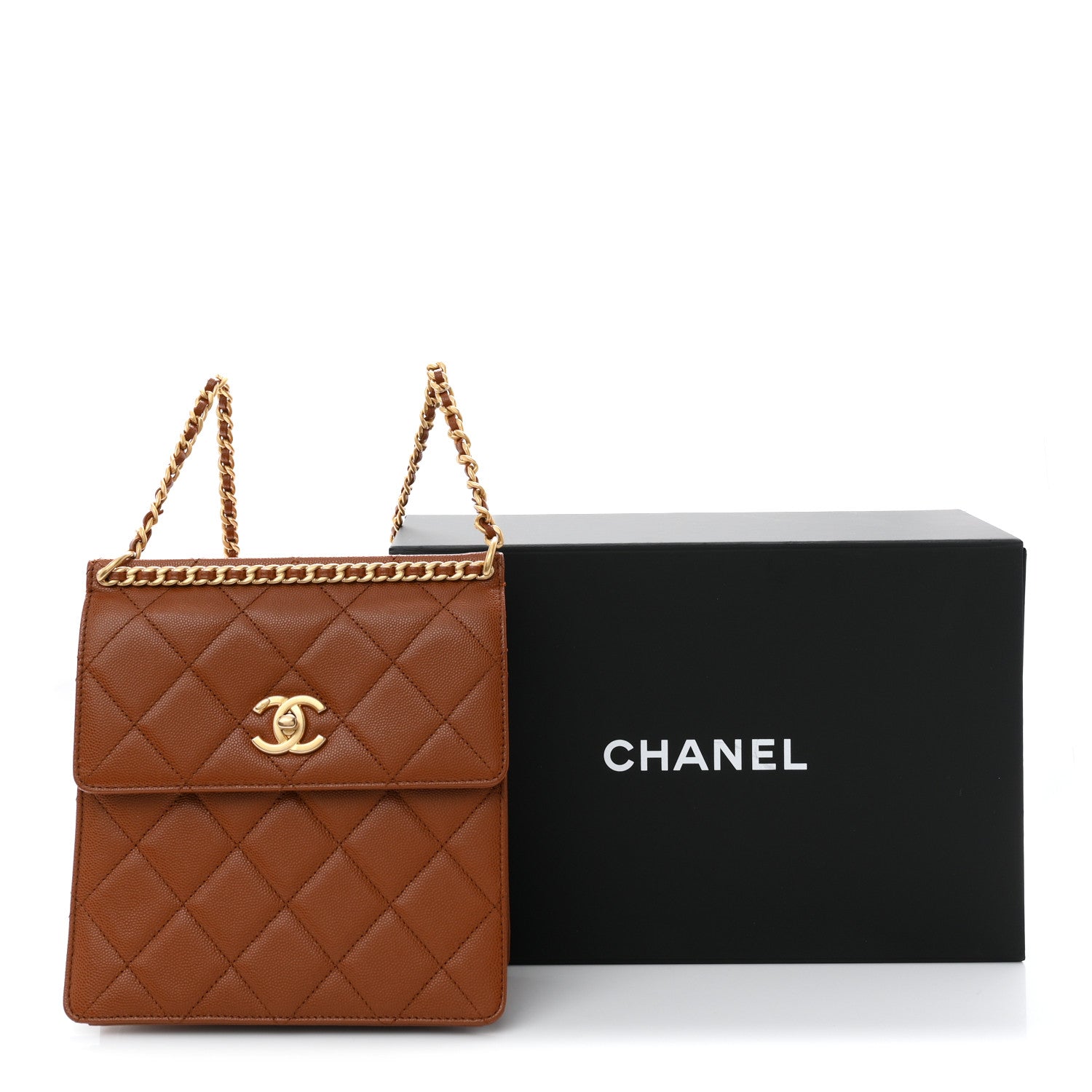 Caviar Quilted Multi Chain Backpack Light Brown