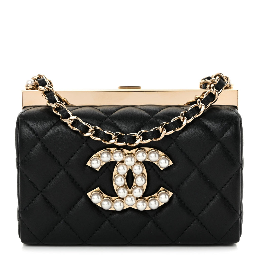 Lambskin Quilted Pearl CC Vanity Case Black
