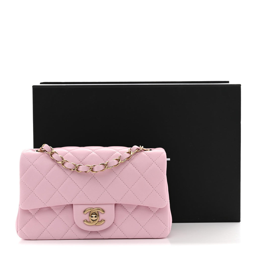 Lambskin Quilted Mini Rectangular Flap Light Pink