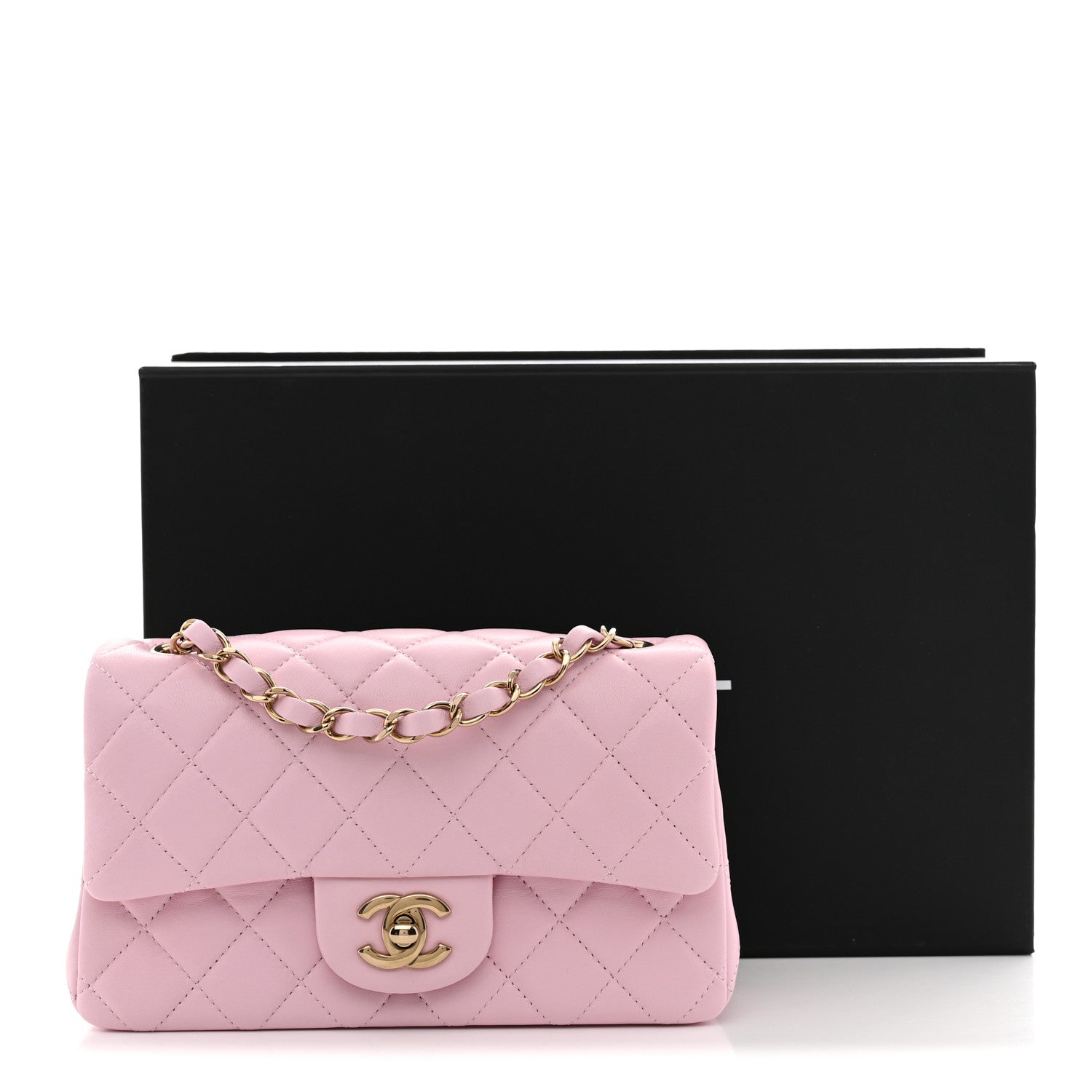Lambskin Quilted Mini Rectangular Flap Light Pink