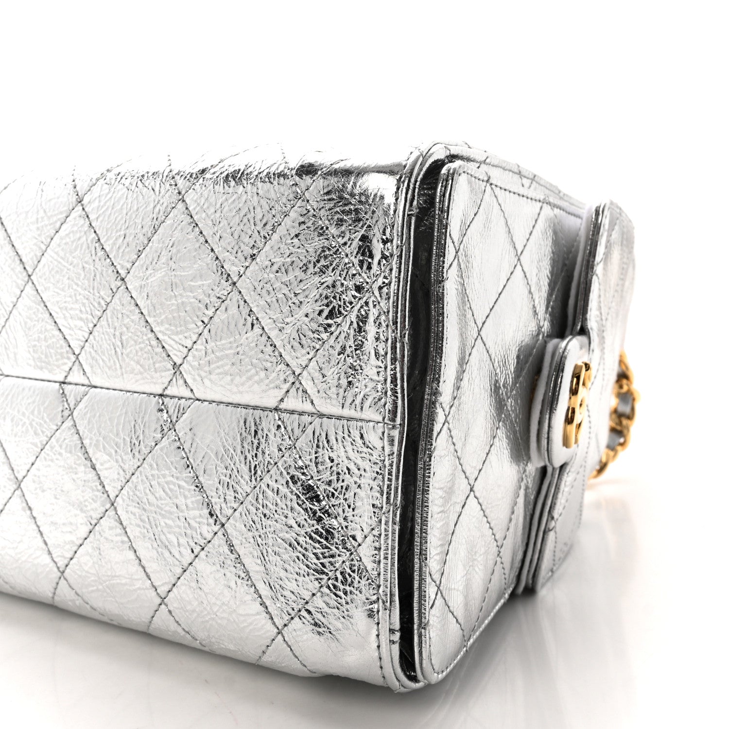 Metallic Aged Calfskin Quilted Small Chanel 25 Handbag Silvery