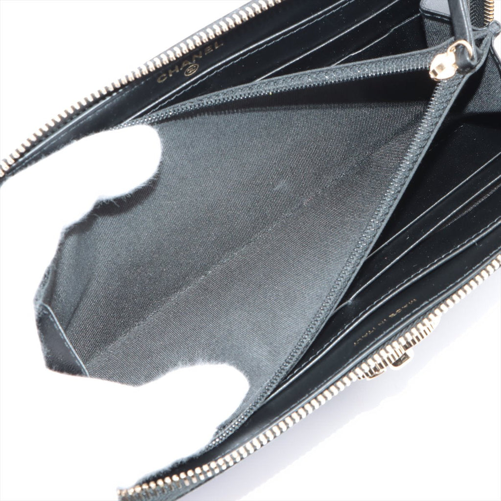 Chanel Black Leather CC Logo Zip Around Wallet [Clearance Sale]