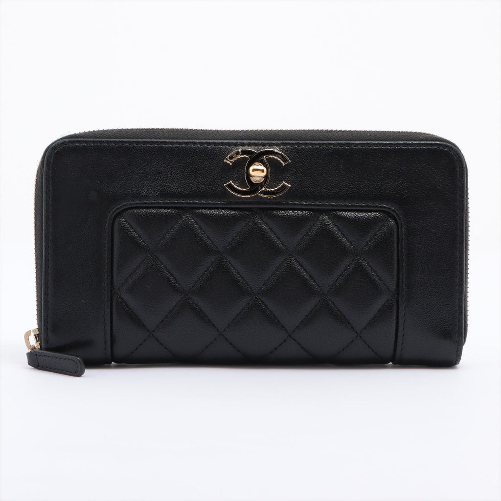 Chanel Black Leather CC Logo Zip Around Wallet [Clearance Sale]