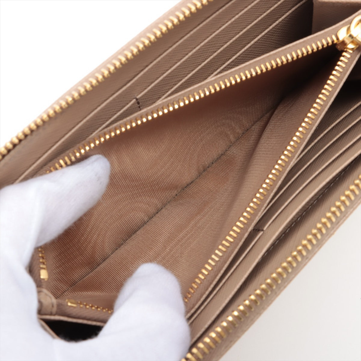Prada Cammeo Saffiano Triangle Large Zip Around Leather Wallet [Clearance Sale]