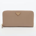 Prada Cammeo Saffiano Triangle Large Zip Around Leather Wallet [Clearance Sale]
