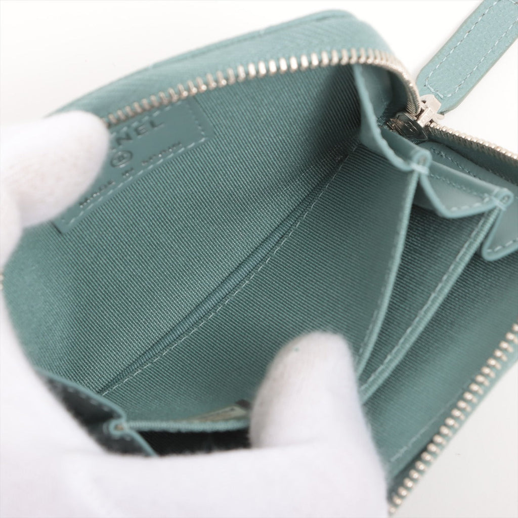 Chanel Chevron Caviar Green/Grey Coin Case