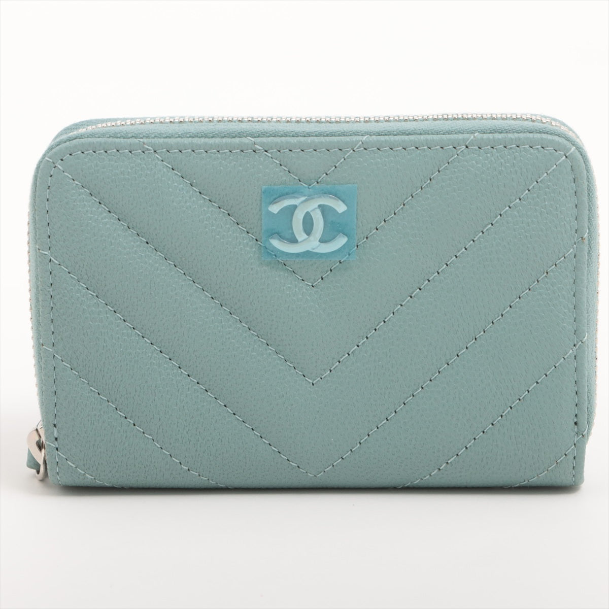 Chanel Chevron Caviar Green/Grey Coin Case