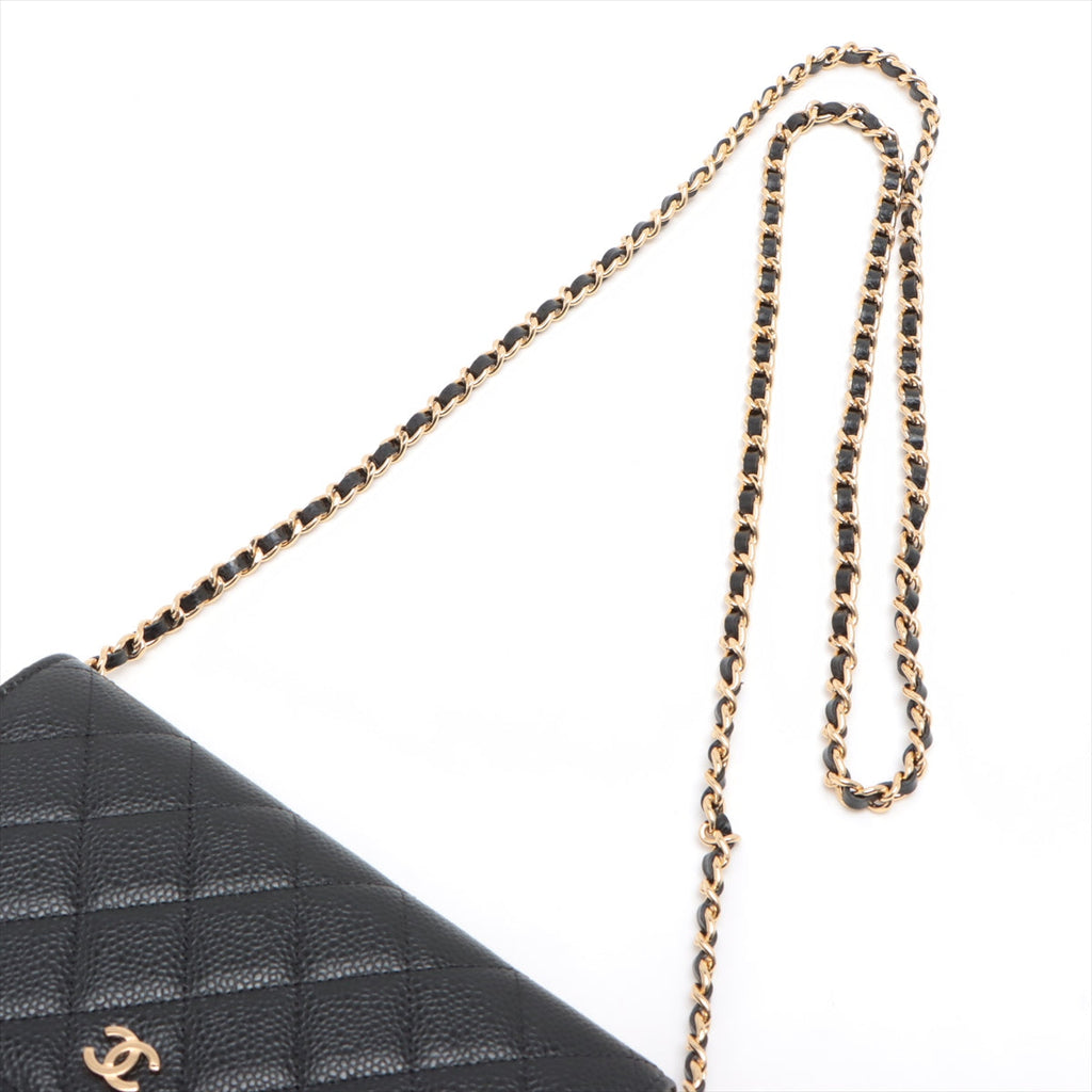 Chanel Black Caviar Calfskin Leather Wallet On Chain (Goldtone Hardware) (Rented Out)