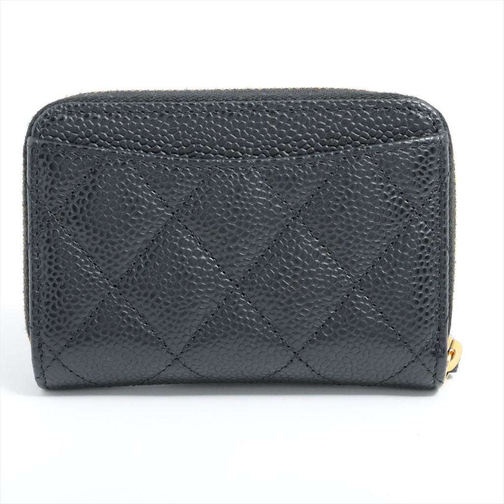 Chanel Matelasse Black Caviarskin Zip Purse Coin Case Black - Microchipped