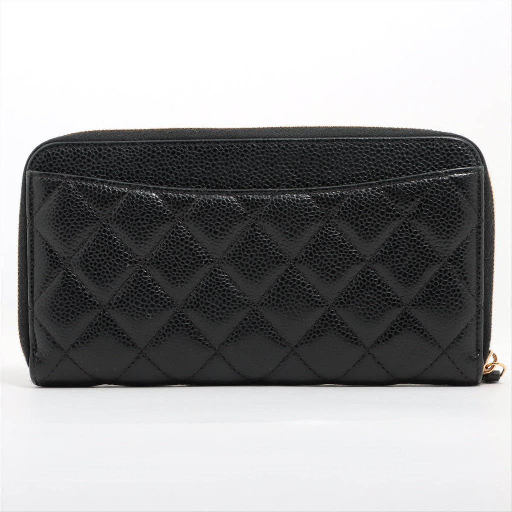 Chanel Long Quilted Caviar Black Wallet