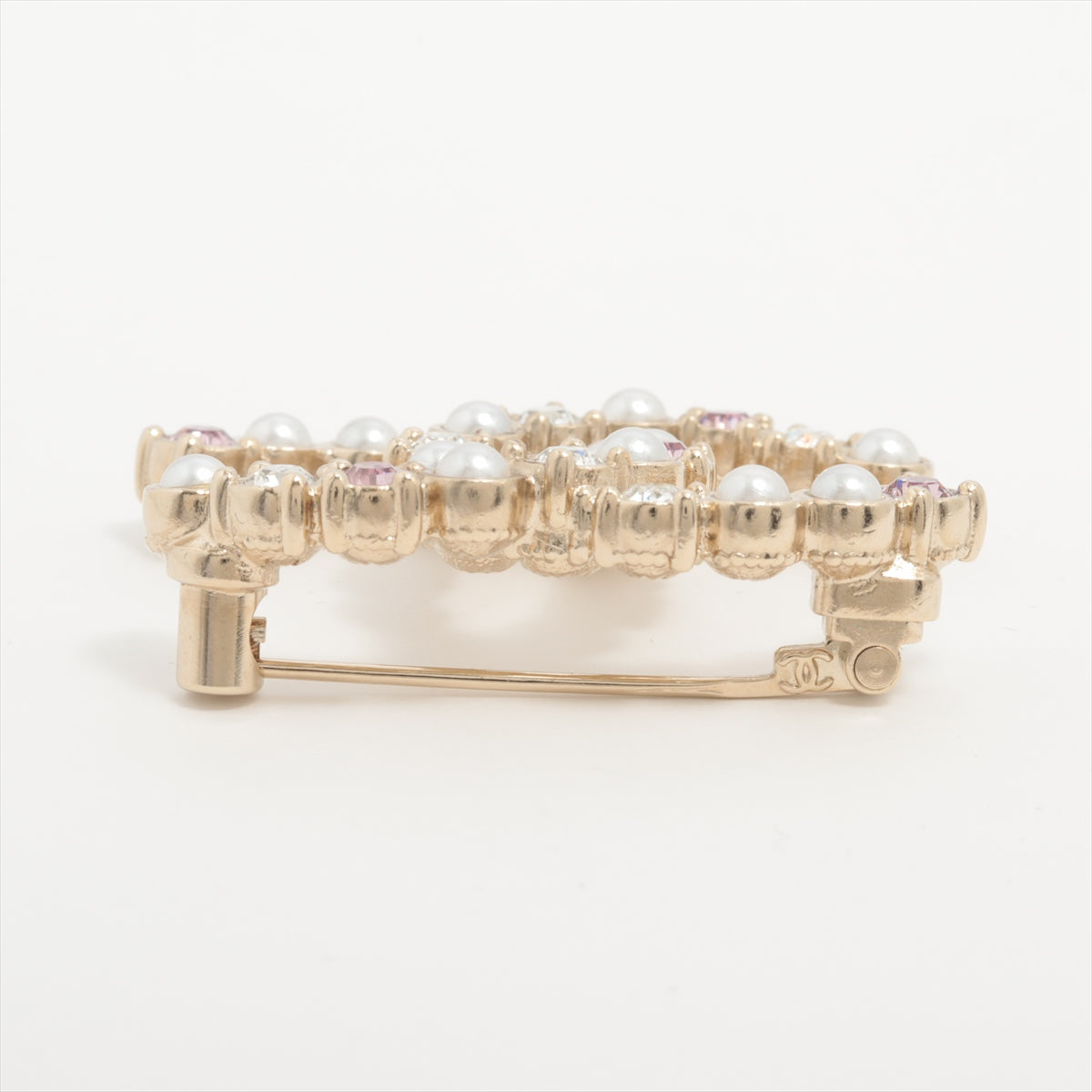 Chanel Coco Logo Pink and Silver Rhinestone Brooch