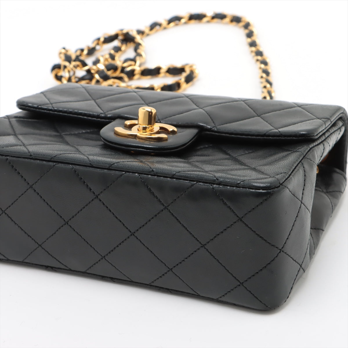 Chanel Mini Vintage Square Single Flap Lambskin 24k Gold Black Bag