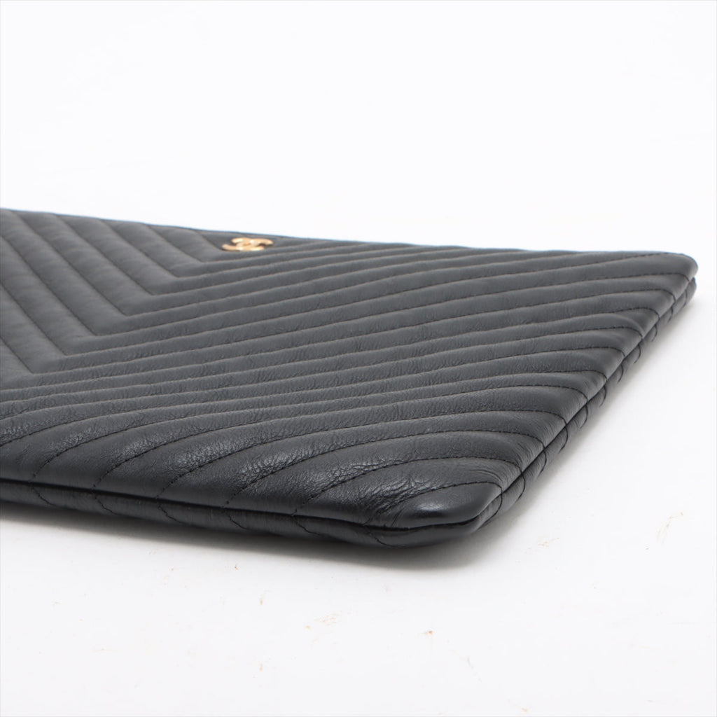 Chanel Classic Pouch Large Chevron Black Pouch Black