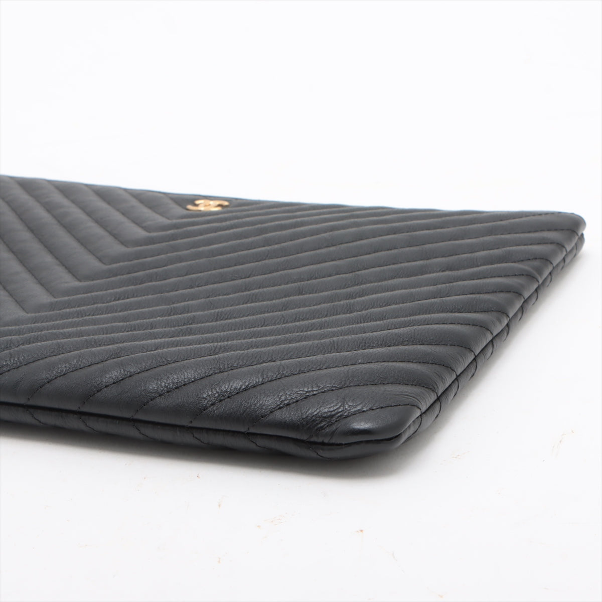 Chanel Classic Pouch Large Chevron Black Pouch Black