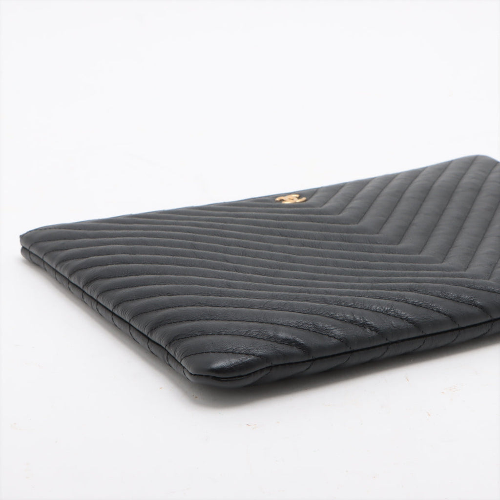 Chanel Classic Pouch Large Chevron Black Pouch Black