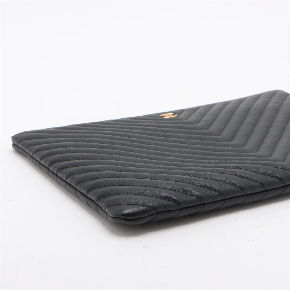 Chanel Classic Pouch Large Chevron Black Pouch Black
