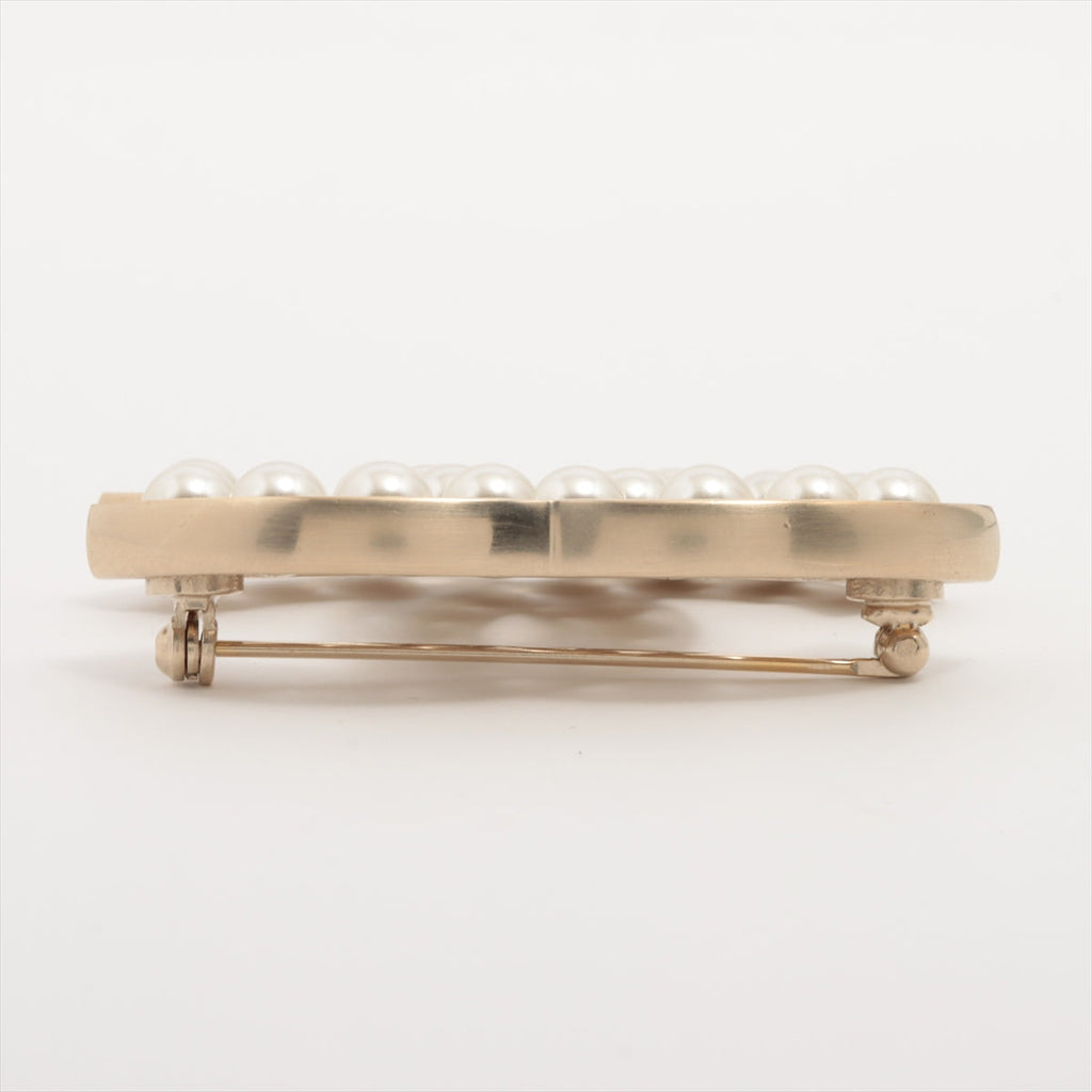 Chanel Coco Logo Pearl Light Gold Brooch Costume Jewellery