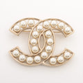 Chanel Coco Logo Pearl Light Gold Brooch Costume Jewellery