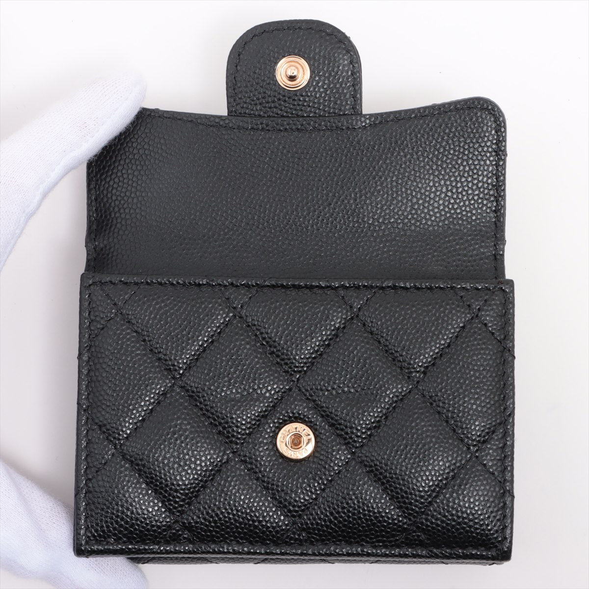 Black Classic Caviar TriFold Wallet (Goldtone Metal Hardware) (Rented Out)