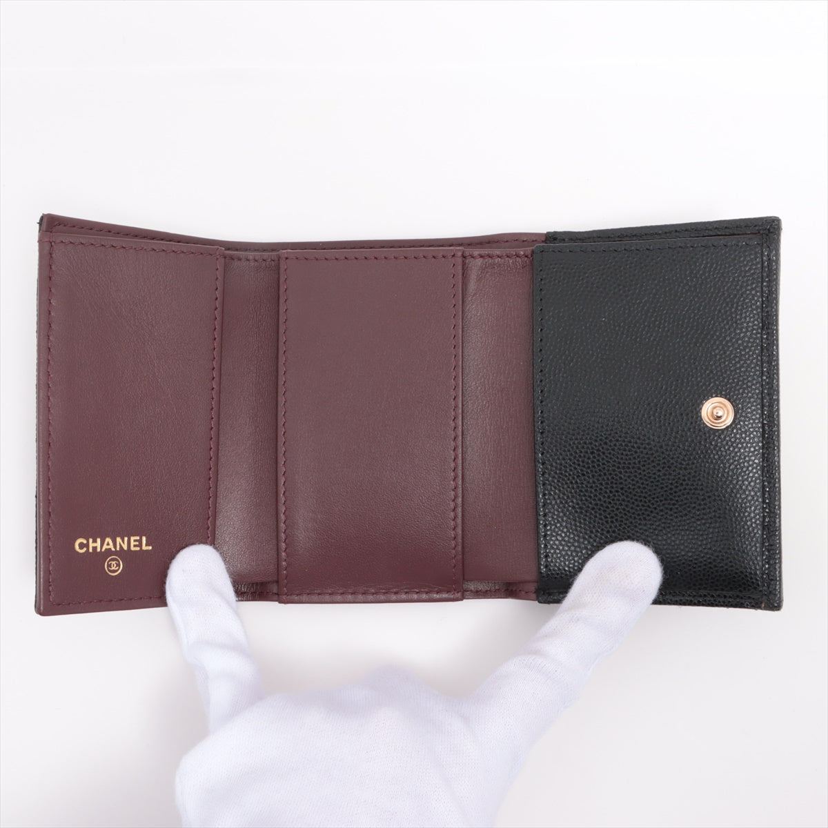 Black Classic Caviar TriFold Wallet (Goldtone Metal Hardware) (Rented Out)