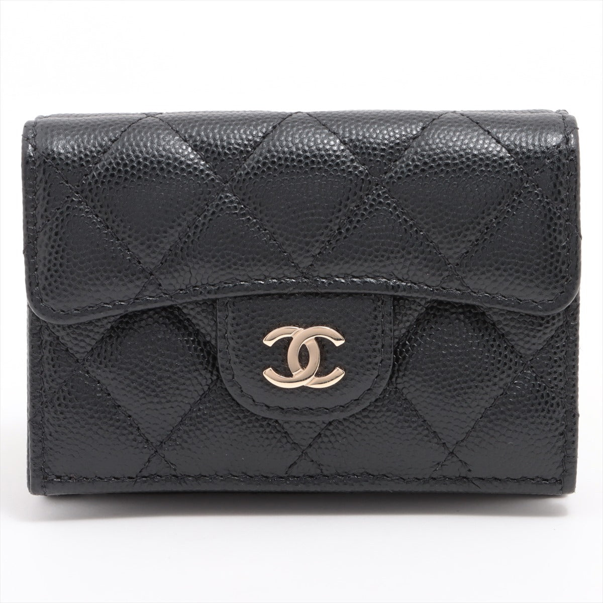 Black Classic Caviar TriFold Wallet (Goldtone Metal Hardware) (Rented Out)