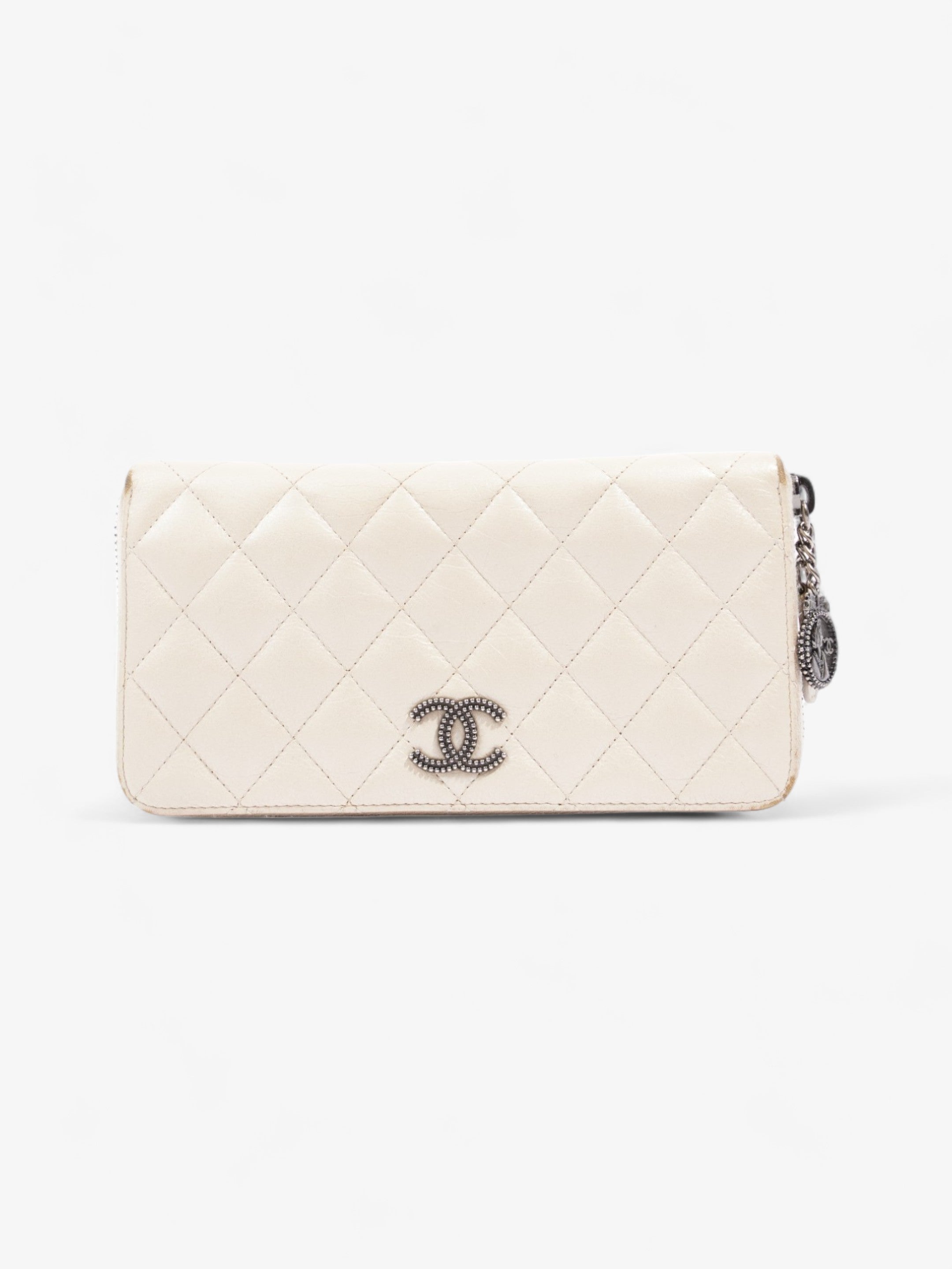 Chanel Zip Wallet Cream Lambskin Leather