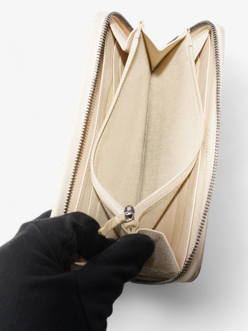 Chanel Zip Wallet Cream Lambskin Leather