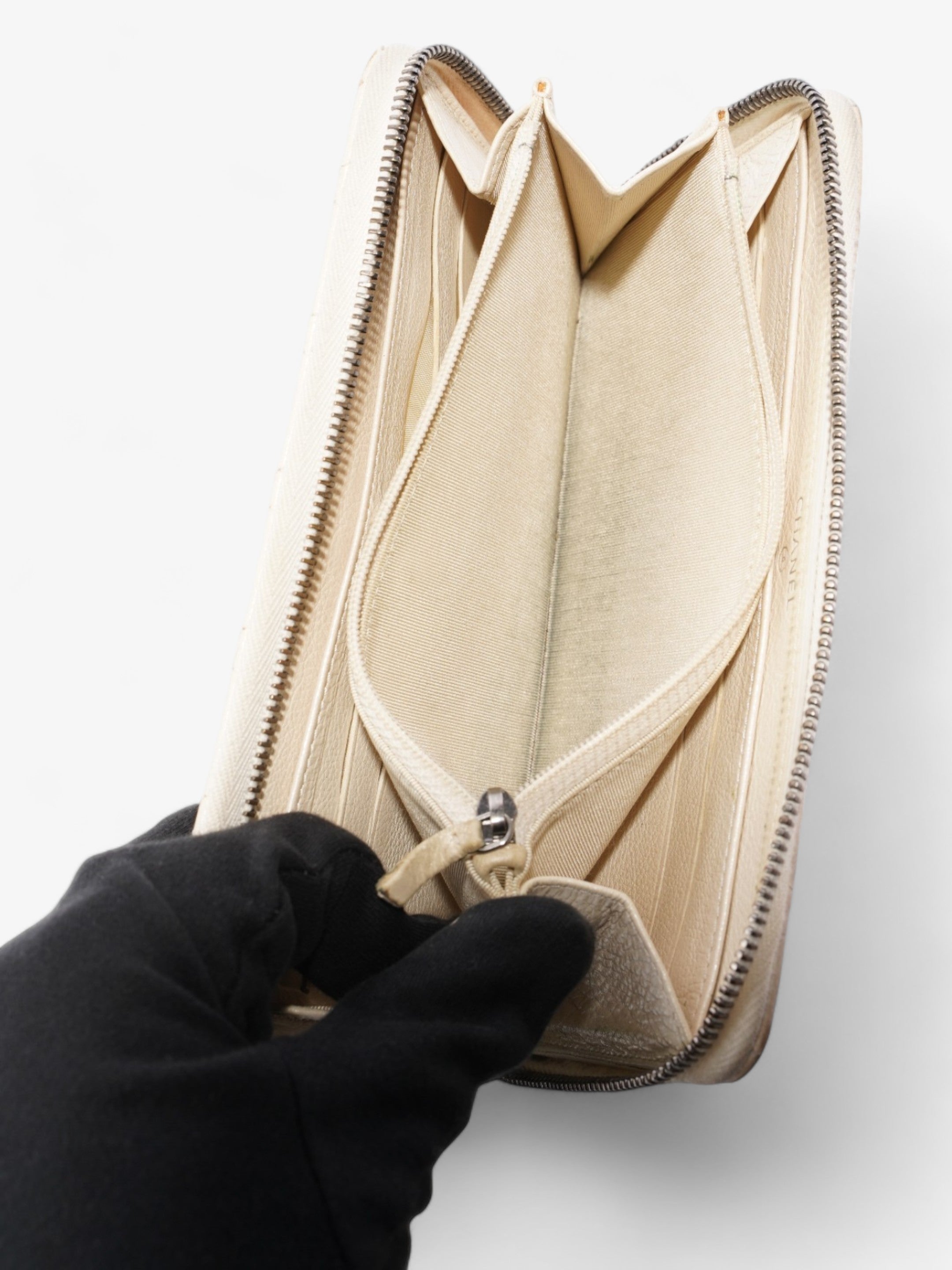 Chanel Zip Wallet Cream Lambskin Leather
