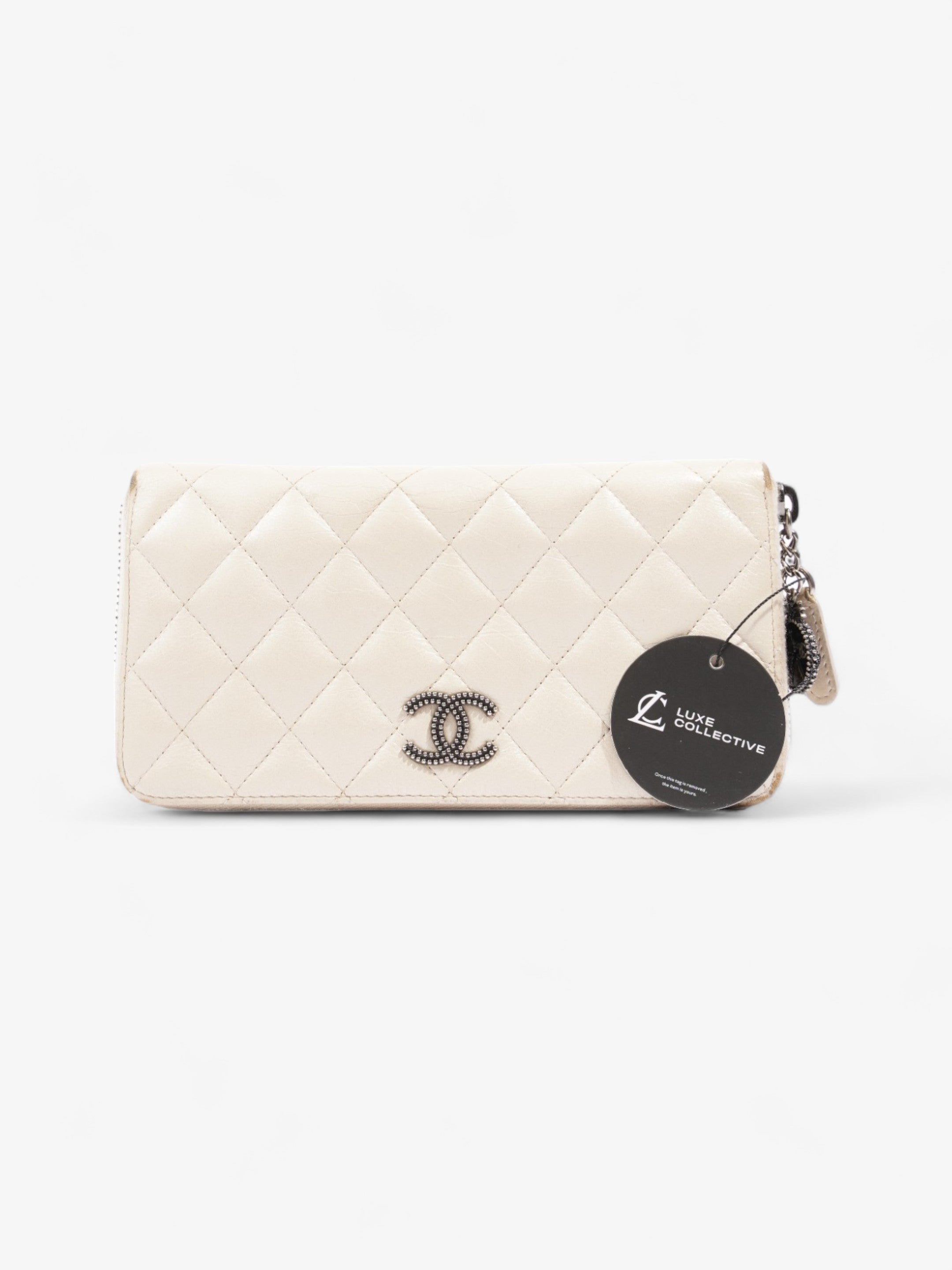 Chanel Zip Wallet Cream Lambskin Leather