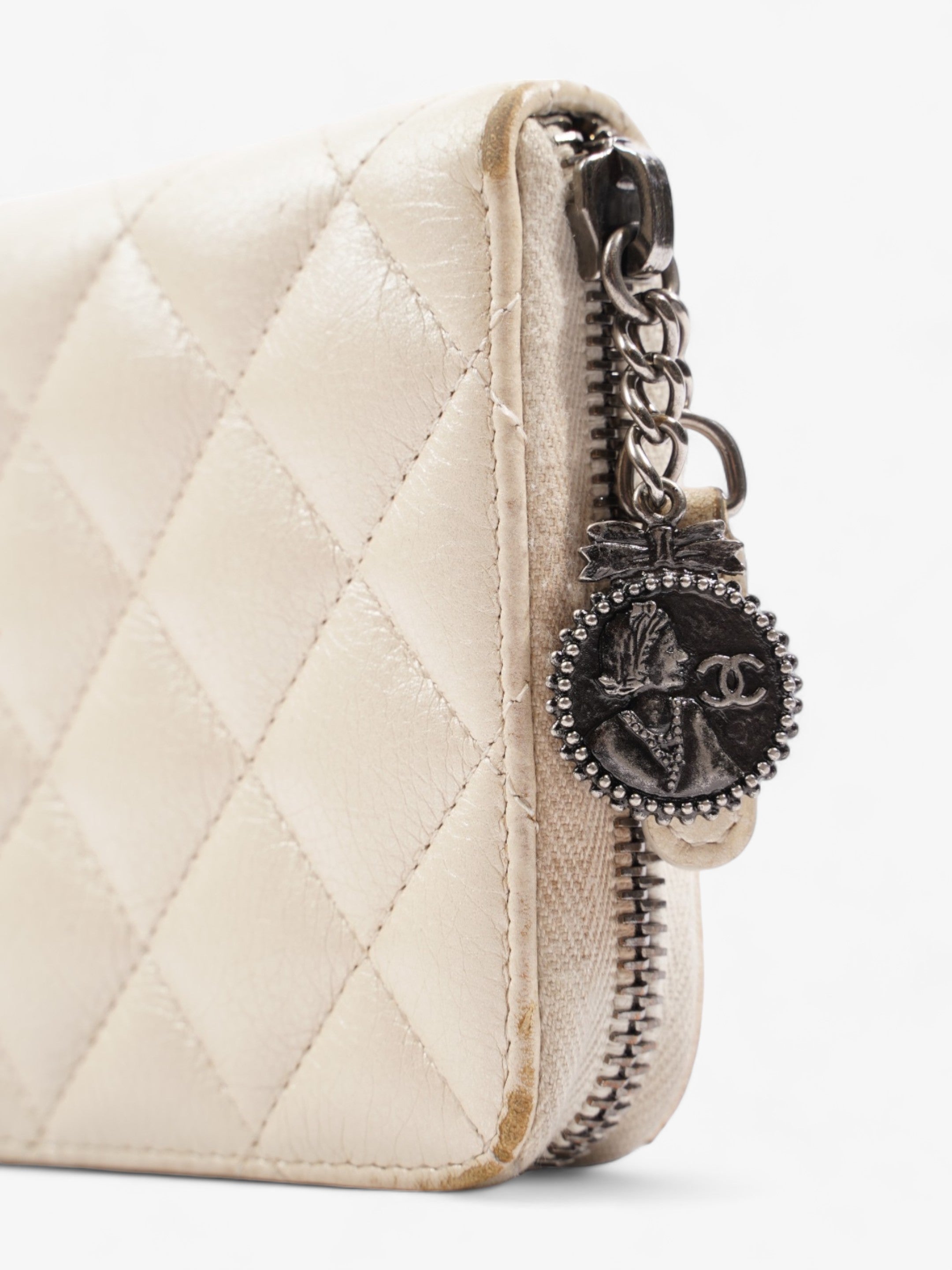 Chanel Zip Wallet Cream Lambskin Leather