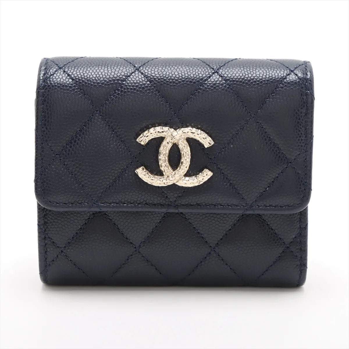 Navy Blue Caviar Calfskin Leather Compact Wallet (Rented Out)
