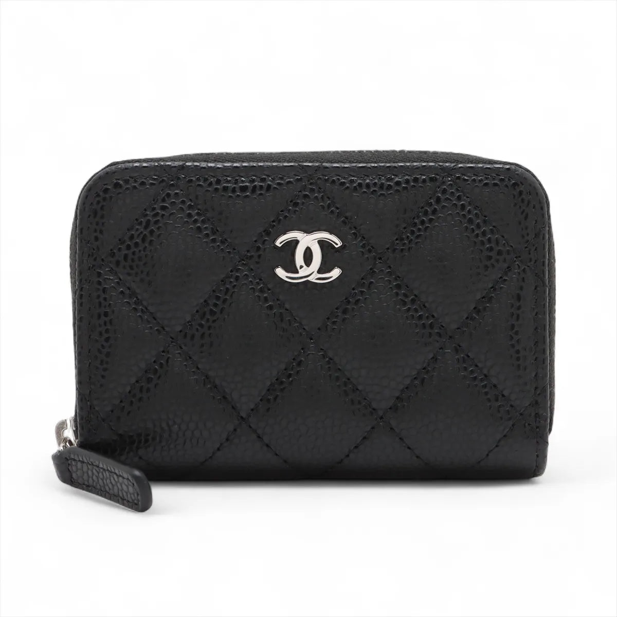Black Caviar Calfskin Leather Classic Zipped Coin Purse (Rented Out)