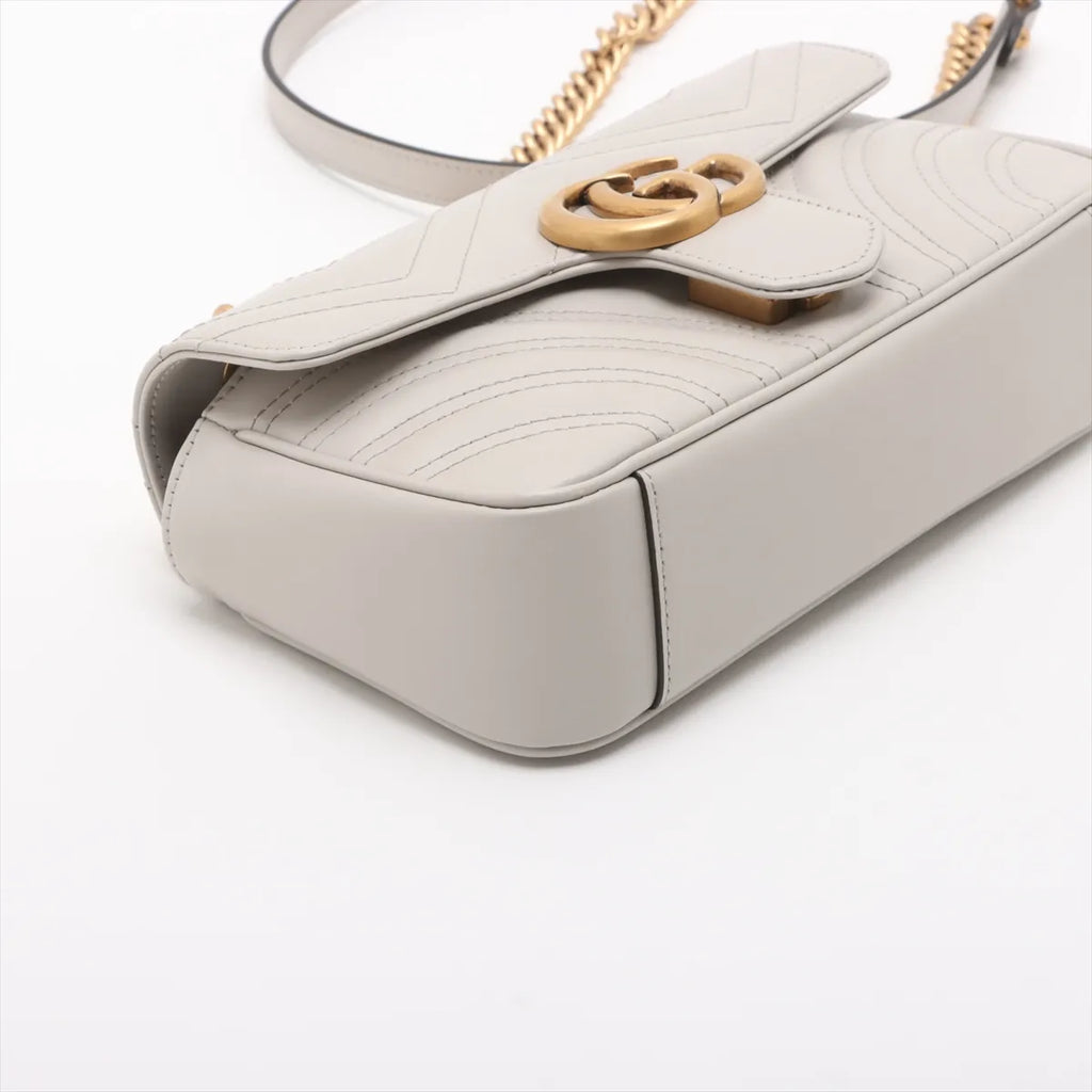 Gucci White Leather GG Marmont Small Shoulder Bag [Clearance Sale]
