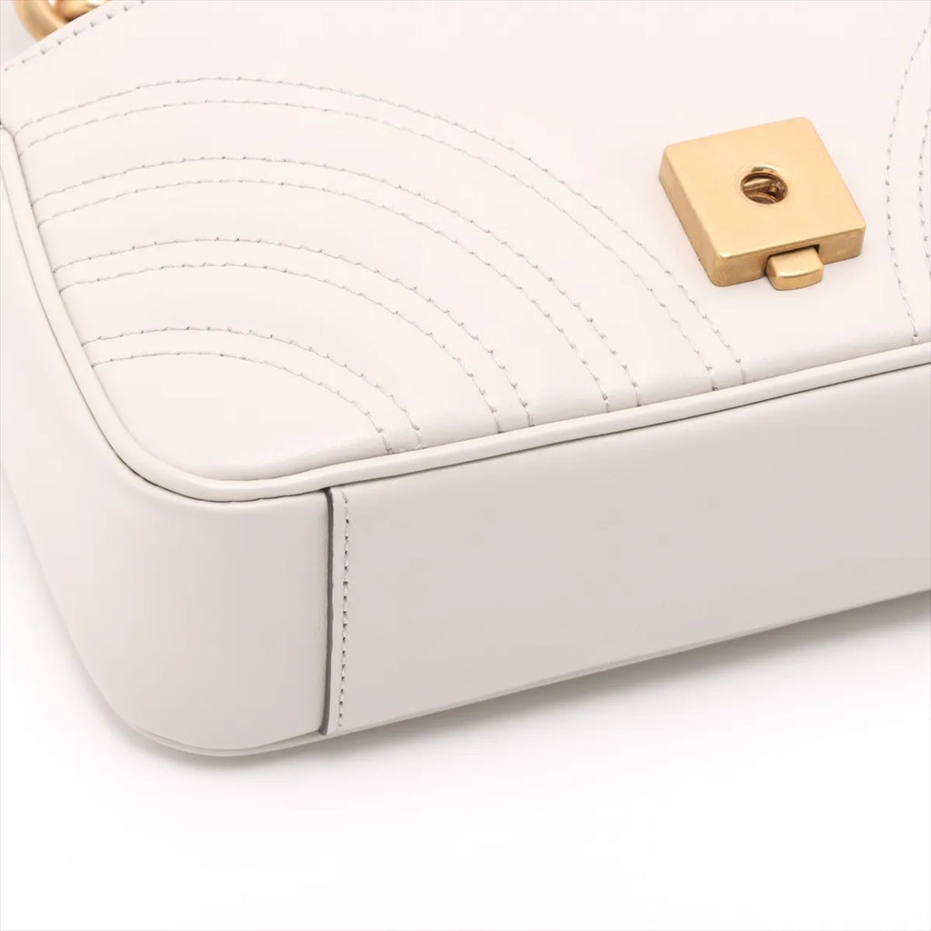 Gucci White Leather GG Marmont Small Shoulder Bag [Clearance Sale]