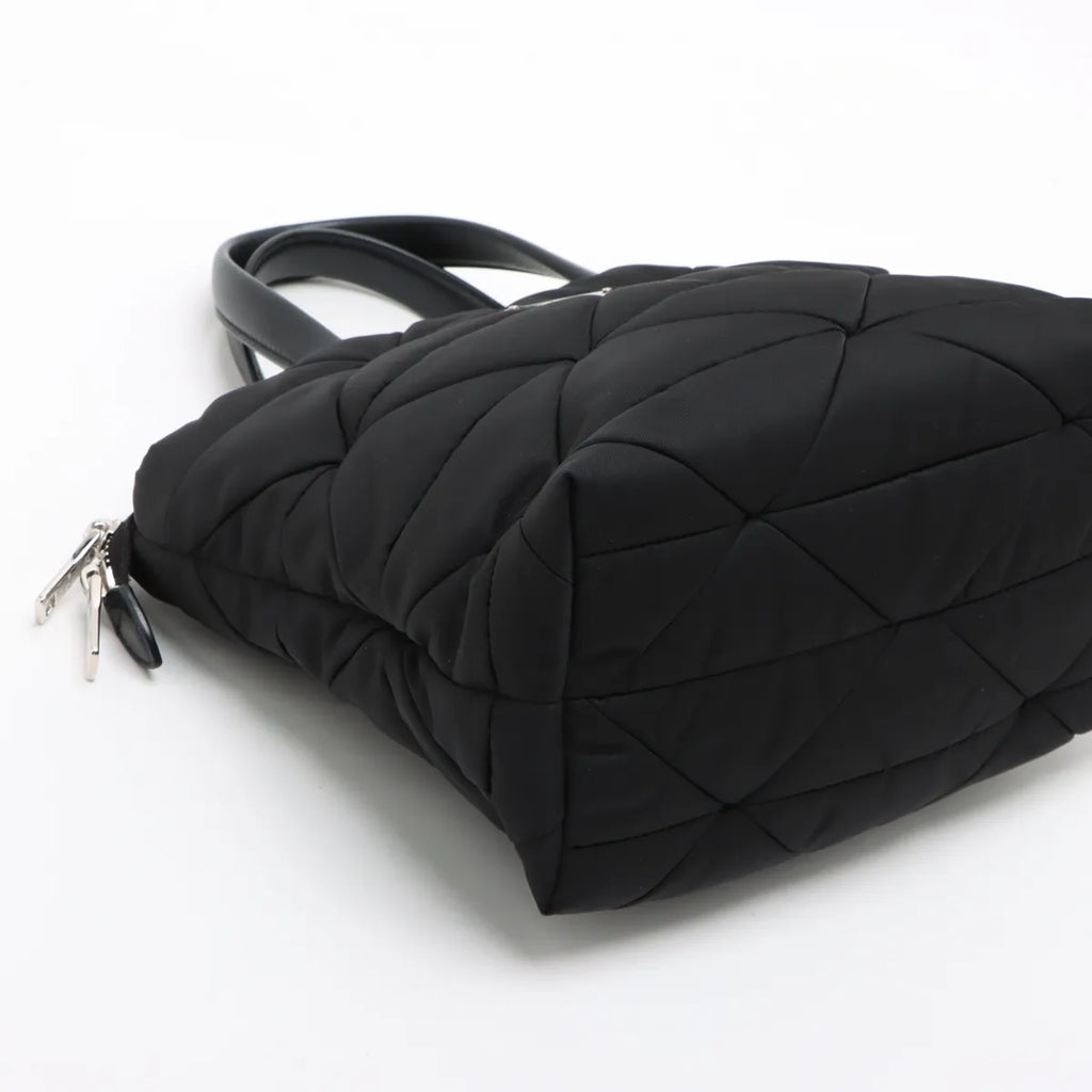 Prada Black Small Padded Re-Nylon and Leather Tote Bag [Clearance Sale]