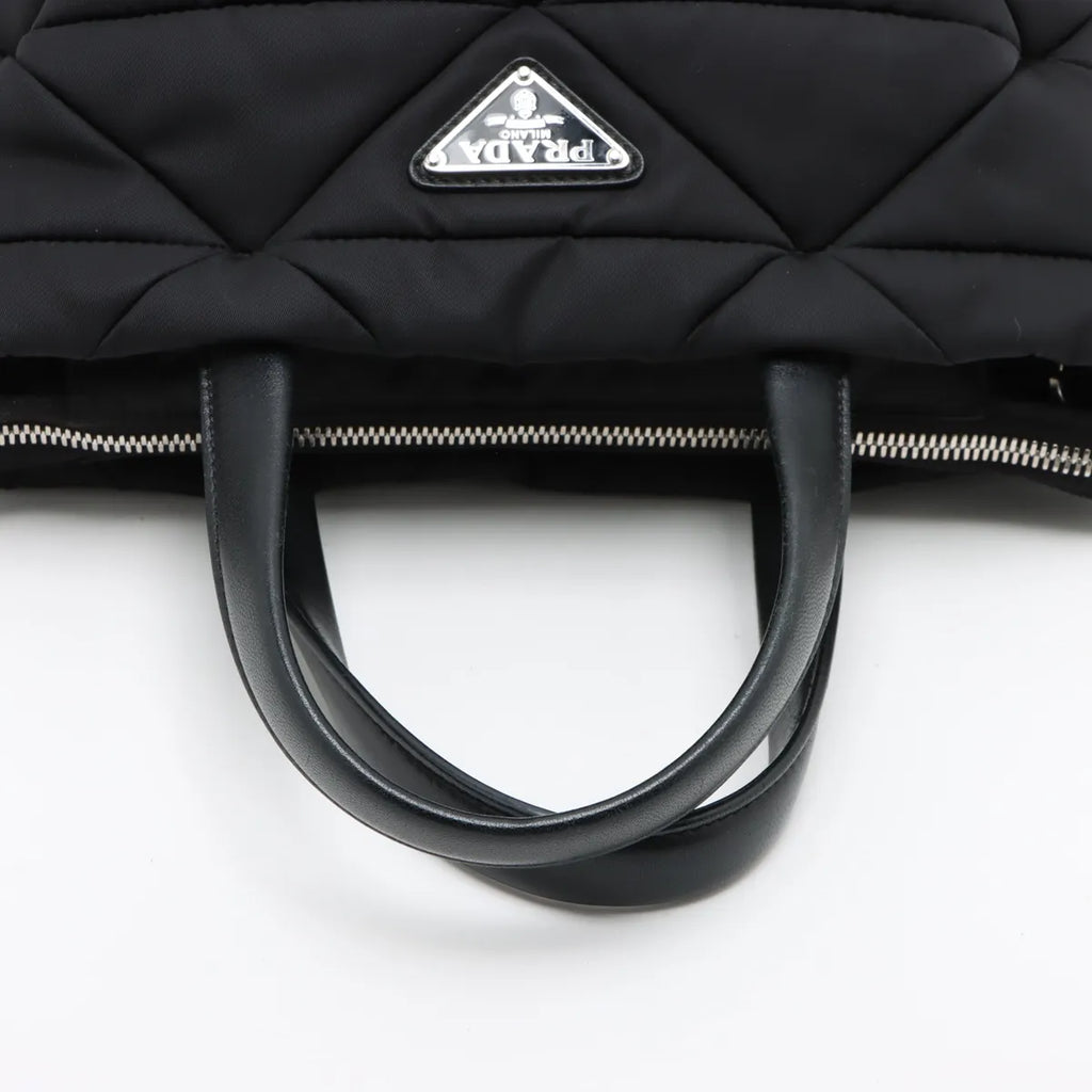 Prada Black Small Padded Re-Nylon and Leather Tote Bag [Clearance Sale]