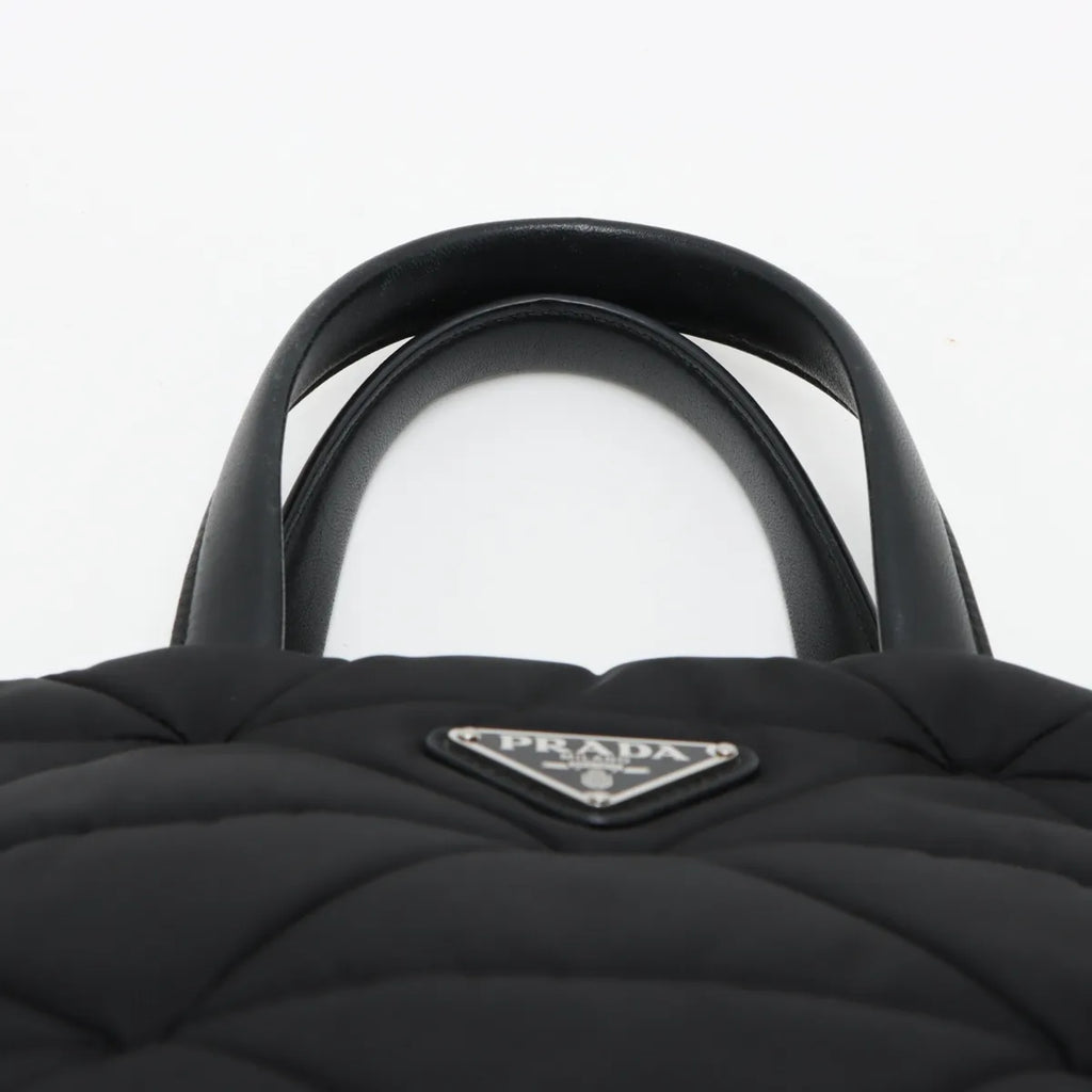 Prada Black Small Padded Re-Nylon and Leather Tote Bag [Clearance Sale]