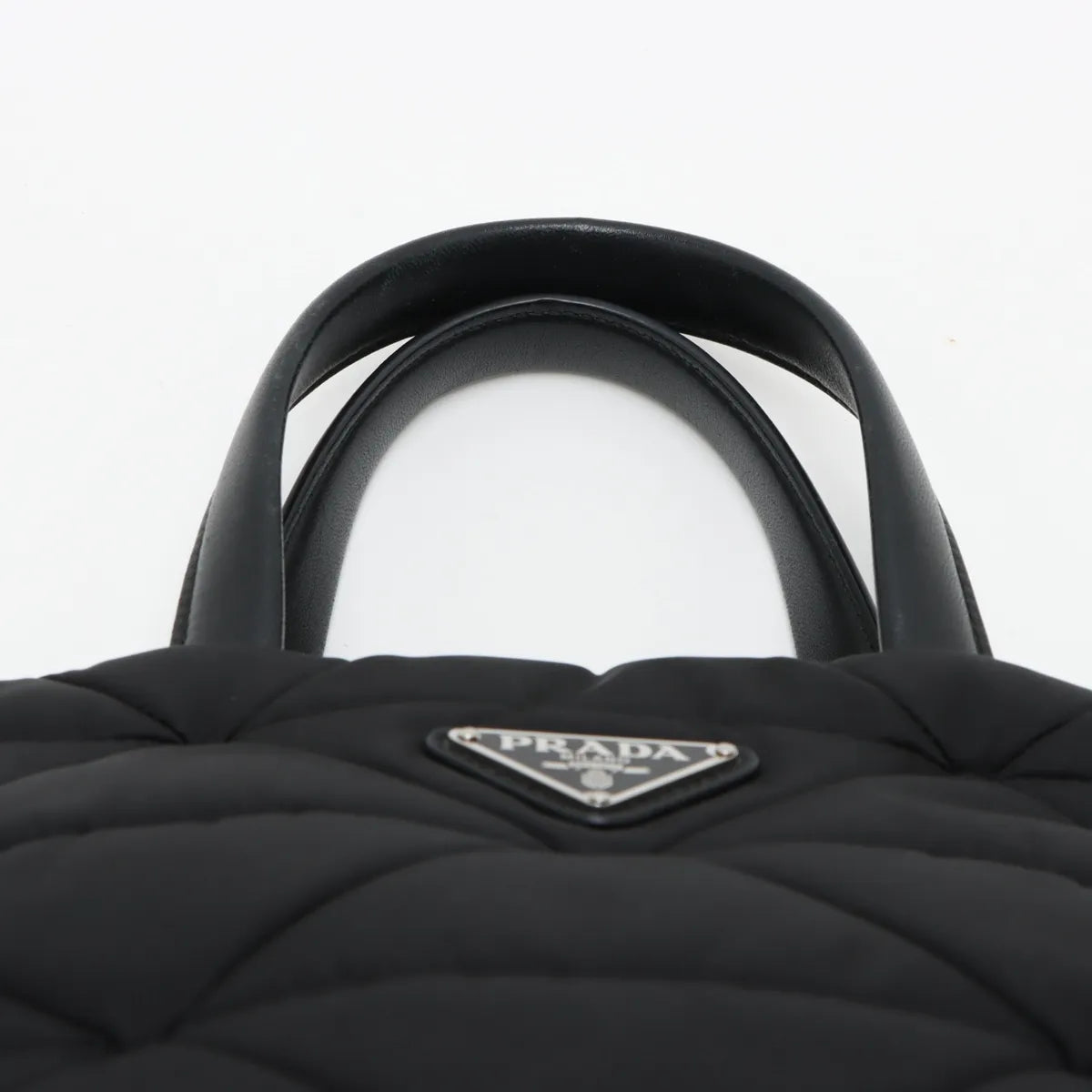 Prada Black Small Padded Re-Nylon and Leather Tote Bag [Clearance Sale]