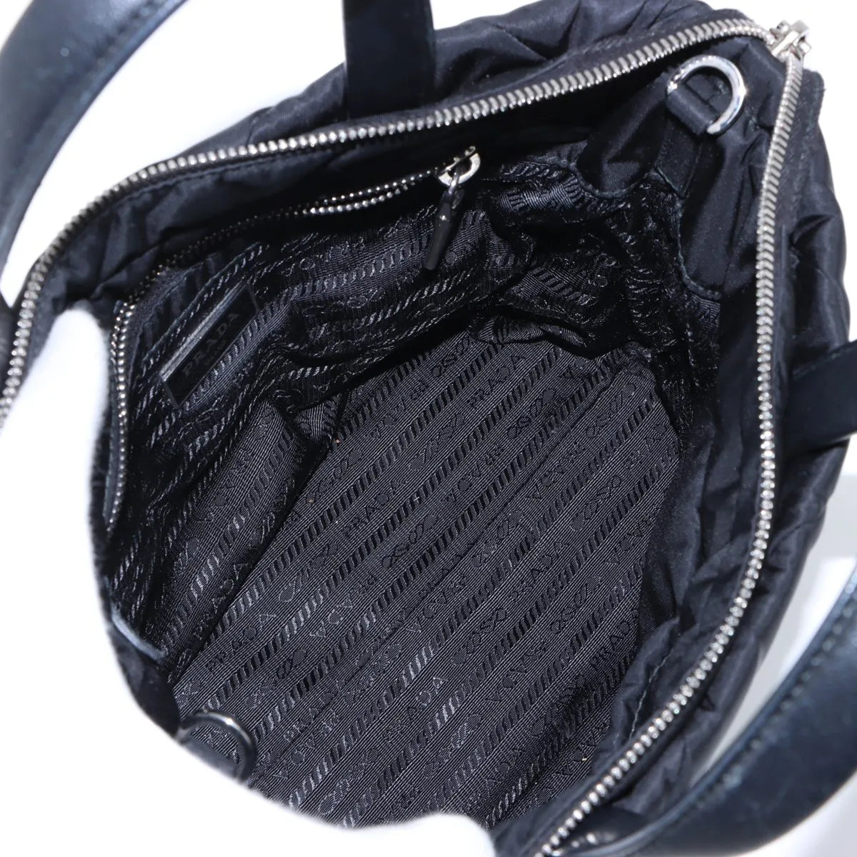 Prada Black Small Padded Re-Nylon and Leather Tote Bag [Clearance Sale]