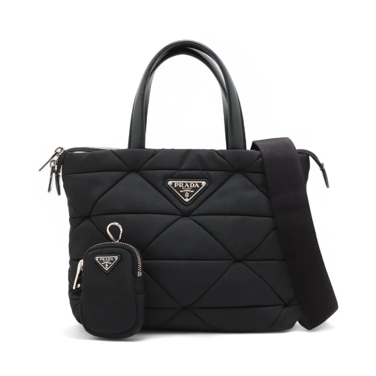 Prada Black Small Padded Re-Nylon and Leather Tote Bag [Clearance Sale]