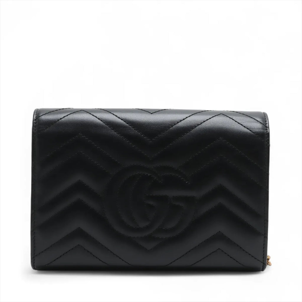 Gucci Black Leather GG Marmont Chain Wallet [Clearance Sale]