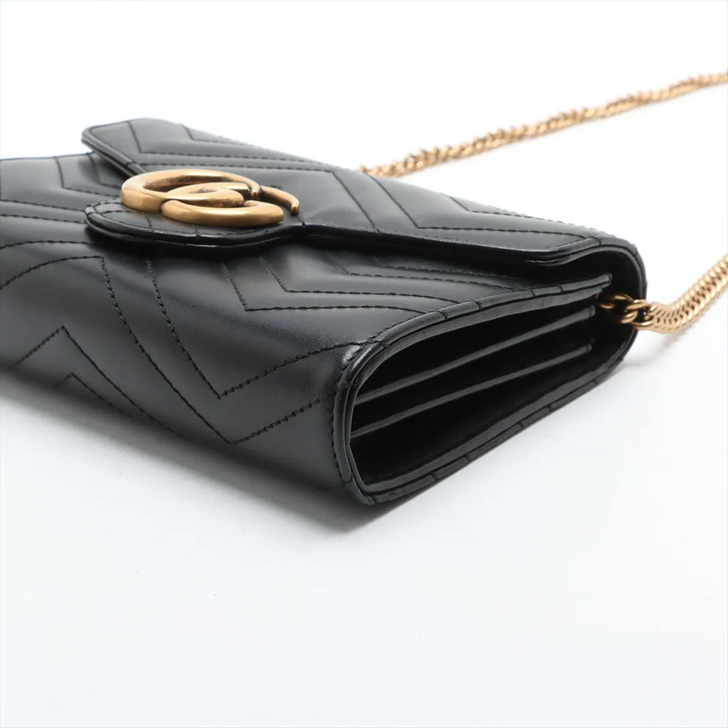 Gucci Black Leather GG Marmont Chain Wallet [Clearance Sale]
