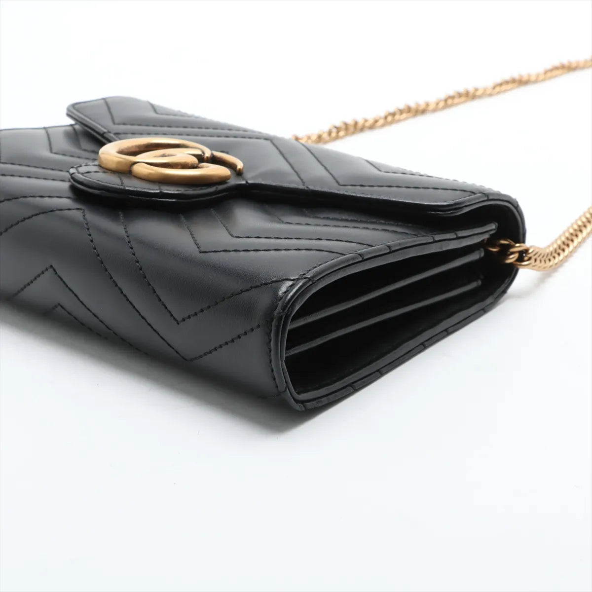 Gucci Black Leather GG Marmont Chain Wallet [Clearance Sale]